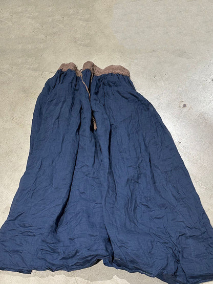 Summer Vinage Colorblock Ramie Loose Skirt