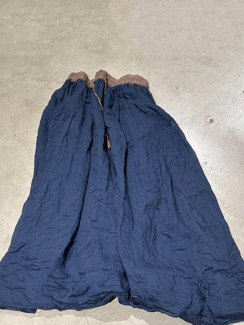Summer Vinage Colorblock Ramie Loose Skirt