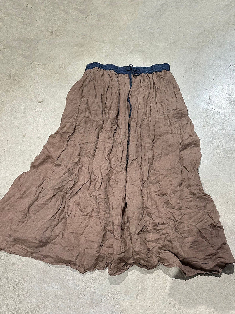 Summer Vinage Colorblock Ramie Loose Skirt