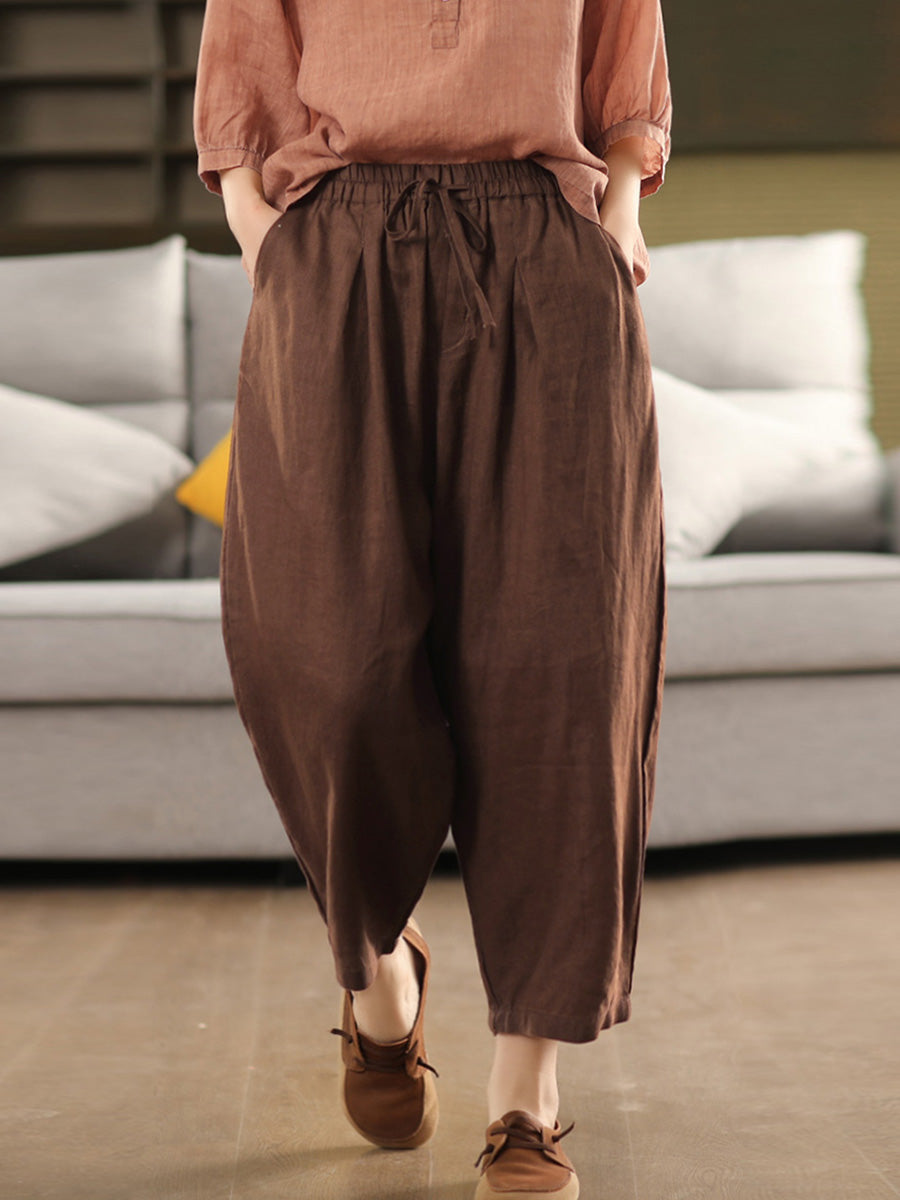 Harem Summer 100%linen Color Pants Pure