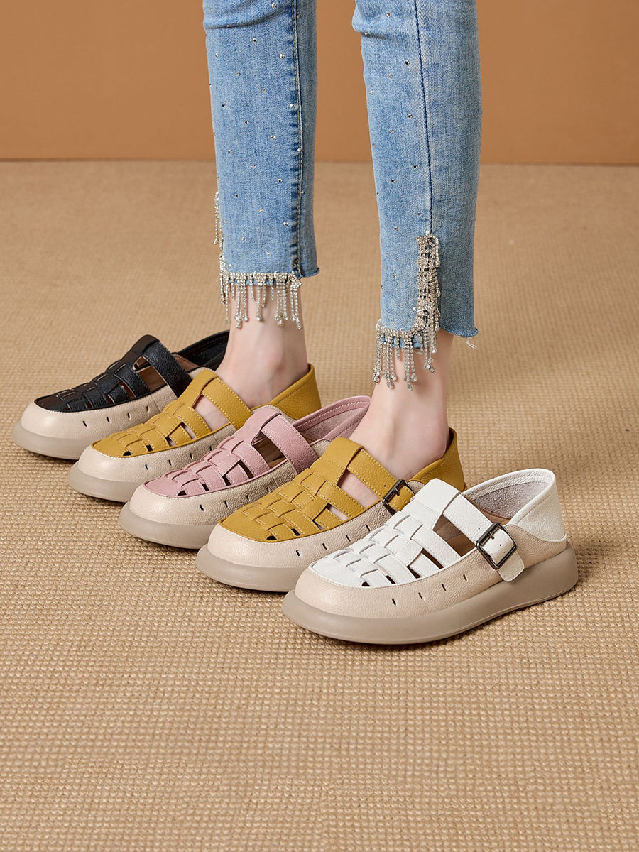 Leather Genuine Weave Shoes Flat Summer