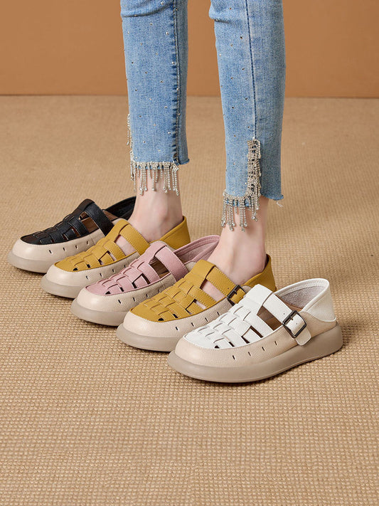 Leather Genuine Weave Shoes Flat Summer