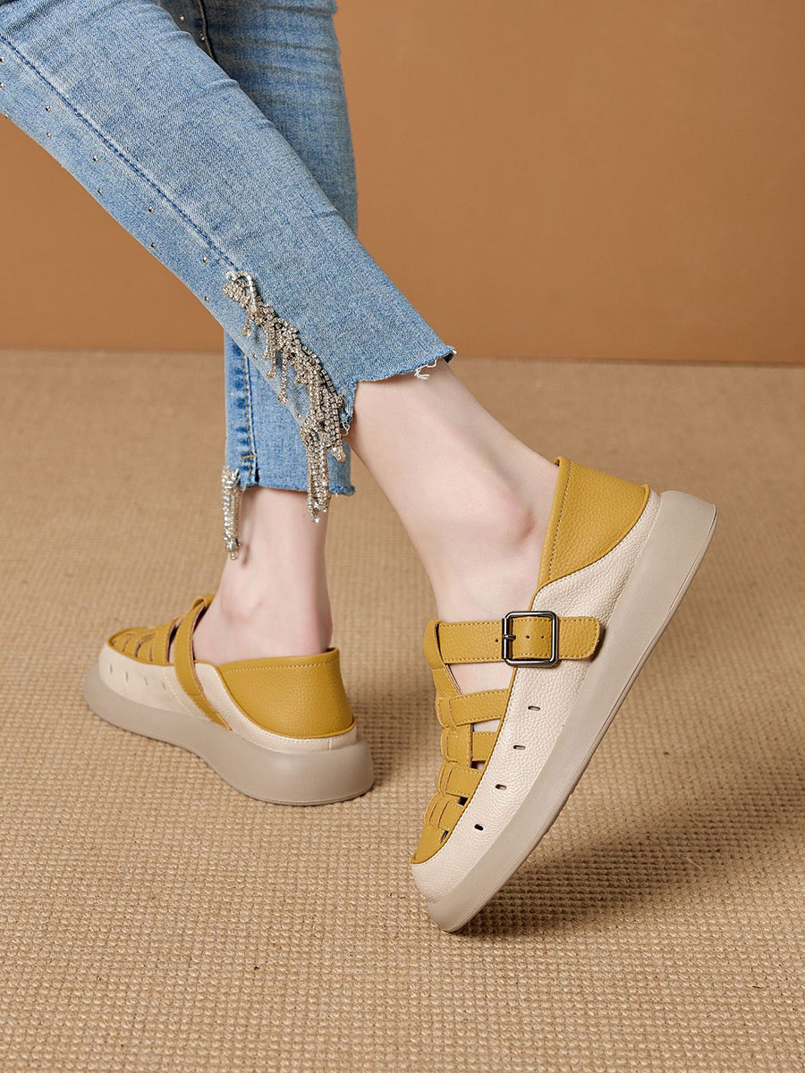 Leather Genuine Weave Shoes Flat Summer