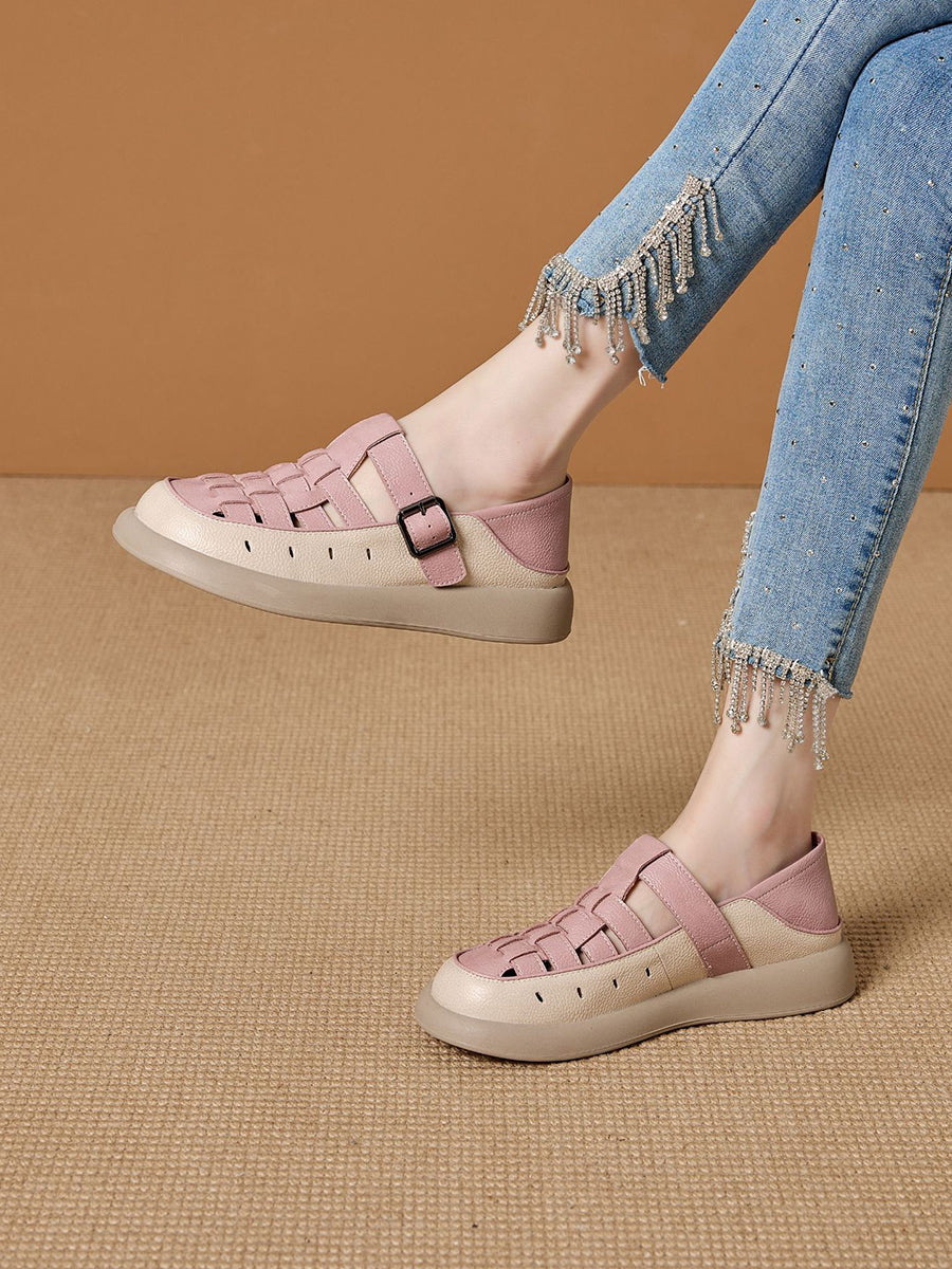 Leather Genuine Weave Shoes Flat Summer