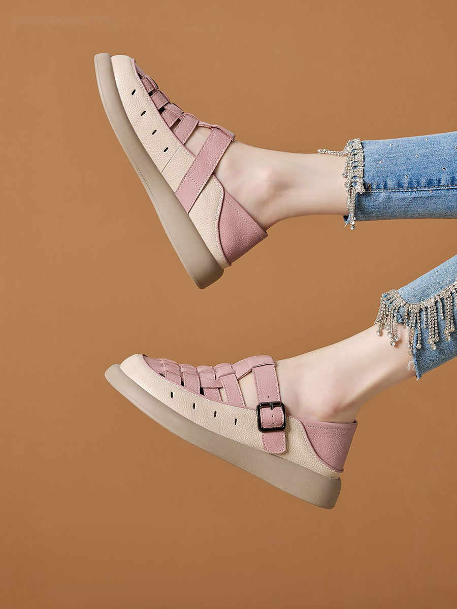 Leather Genuine Weave Shoes Flat Summer