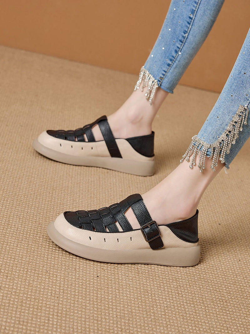 Leather Genuine Weave Shoes Flat Summer