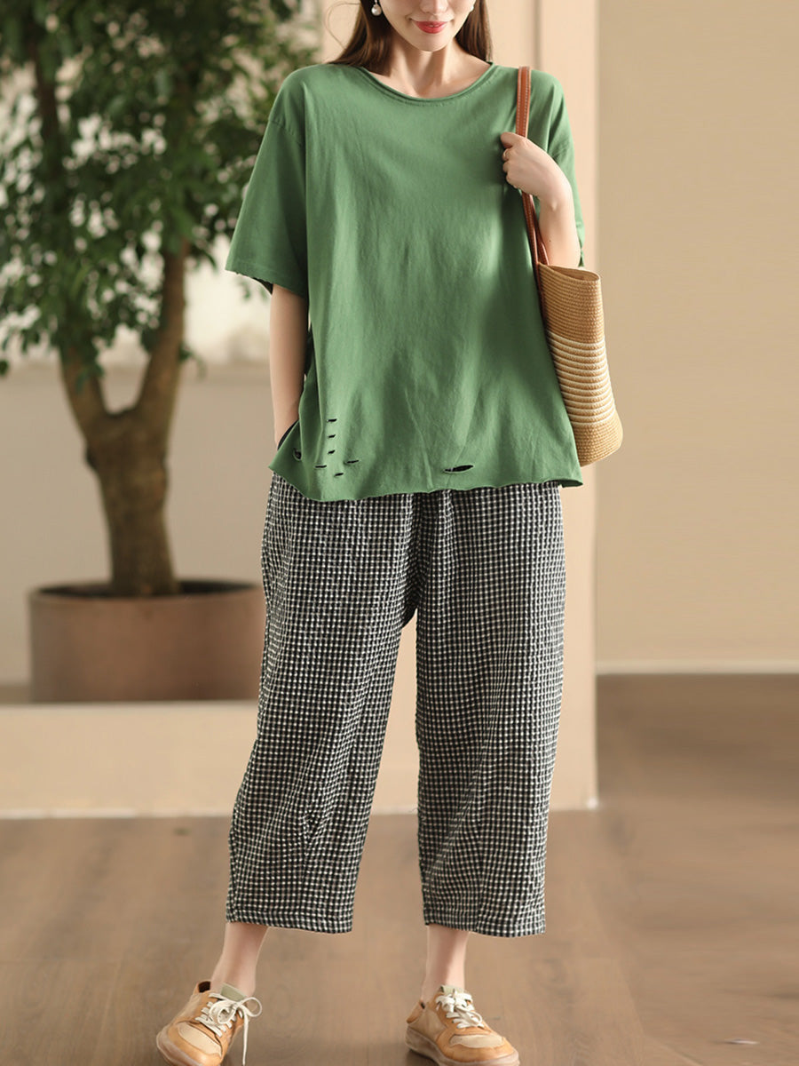 Pants Harem Lattice Cotton Summer