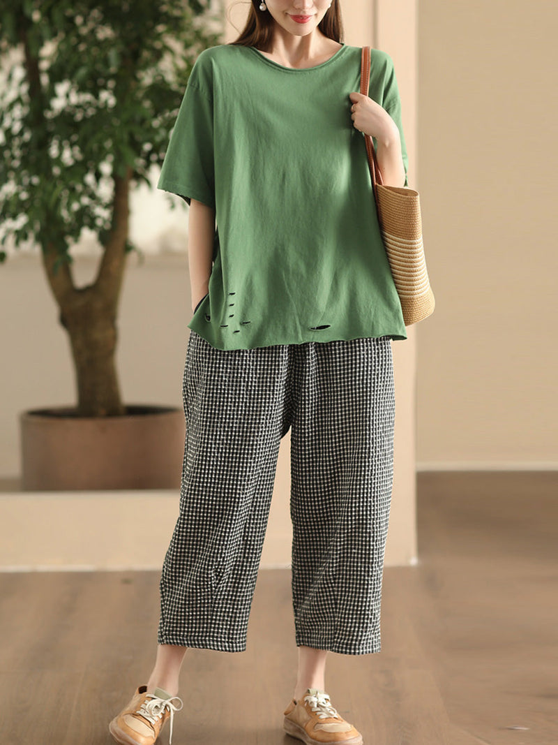 Pants Harem Lattice Cotton Summer