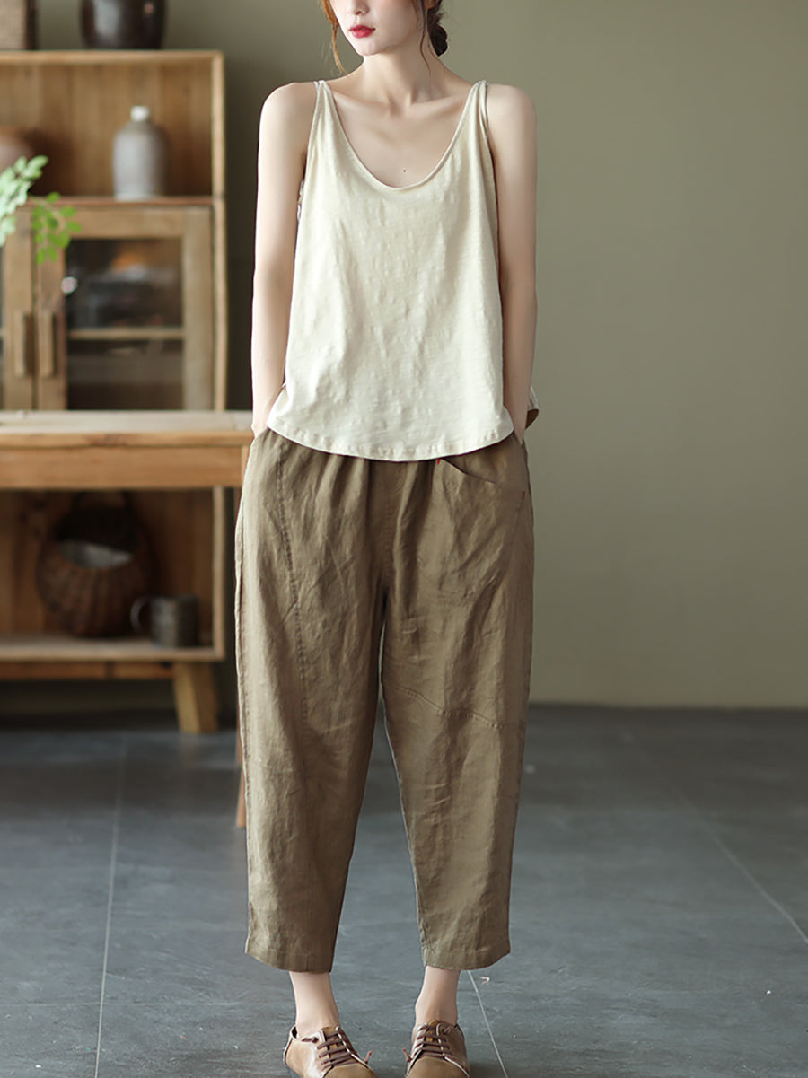 Linen Harem Pants Summer Pure Color