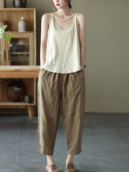 Linen Harem Pants Summer Pure Color