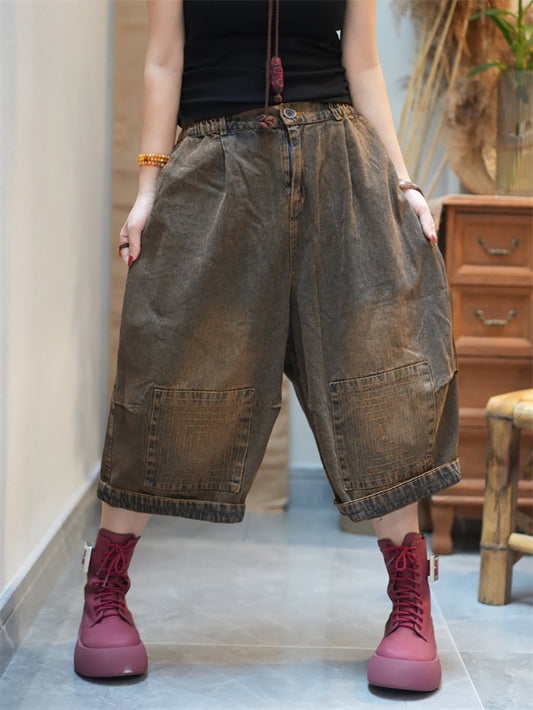 Denim Pants Wide-leg Worn Cropped