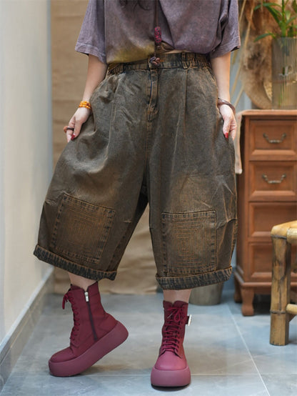 Denim Pants Wide-leg Worn Cropped