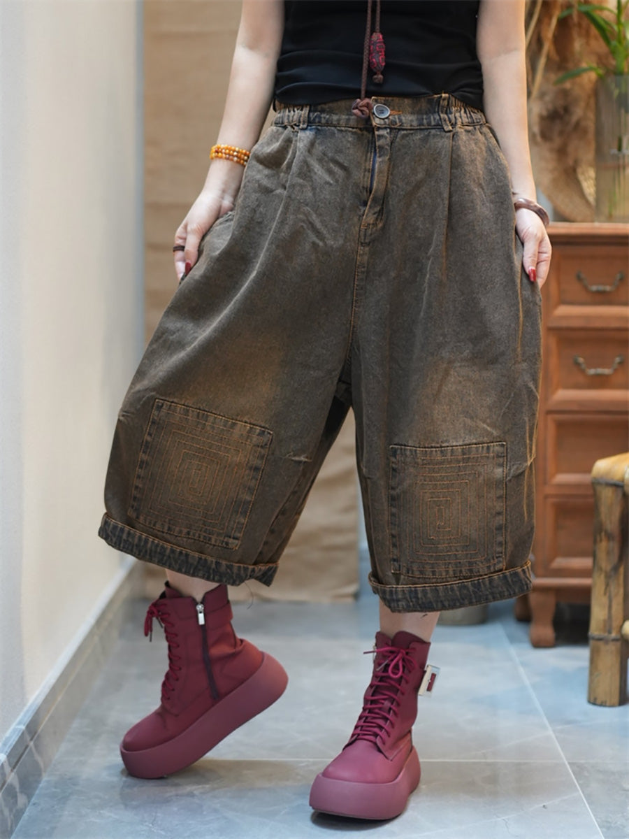 Denim Pants Wide-leg Worn Cropped
