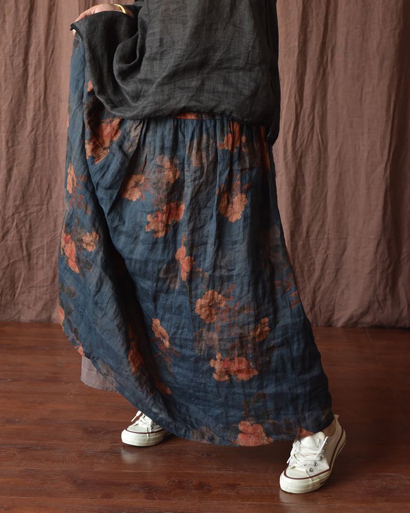 Skirt Ramie Flower Summer Loose