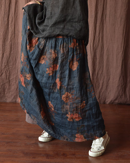 Skirt Ramie Flower Summer Loose