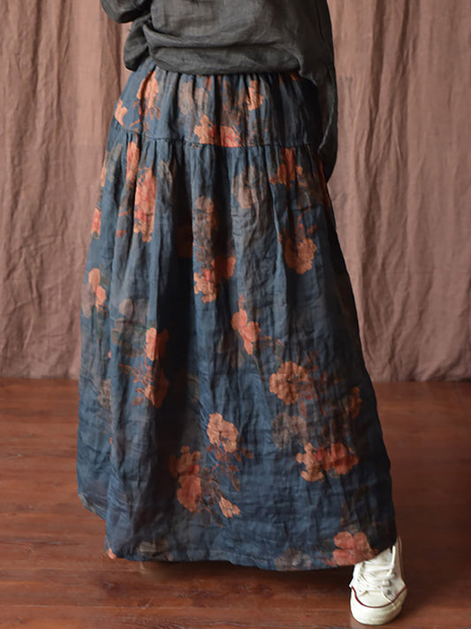 Skirt Ramie Flower Summer Loose