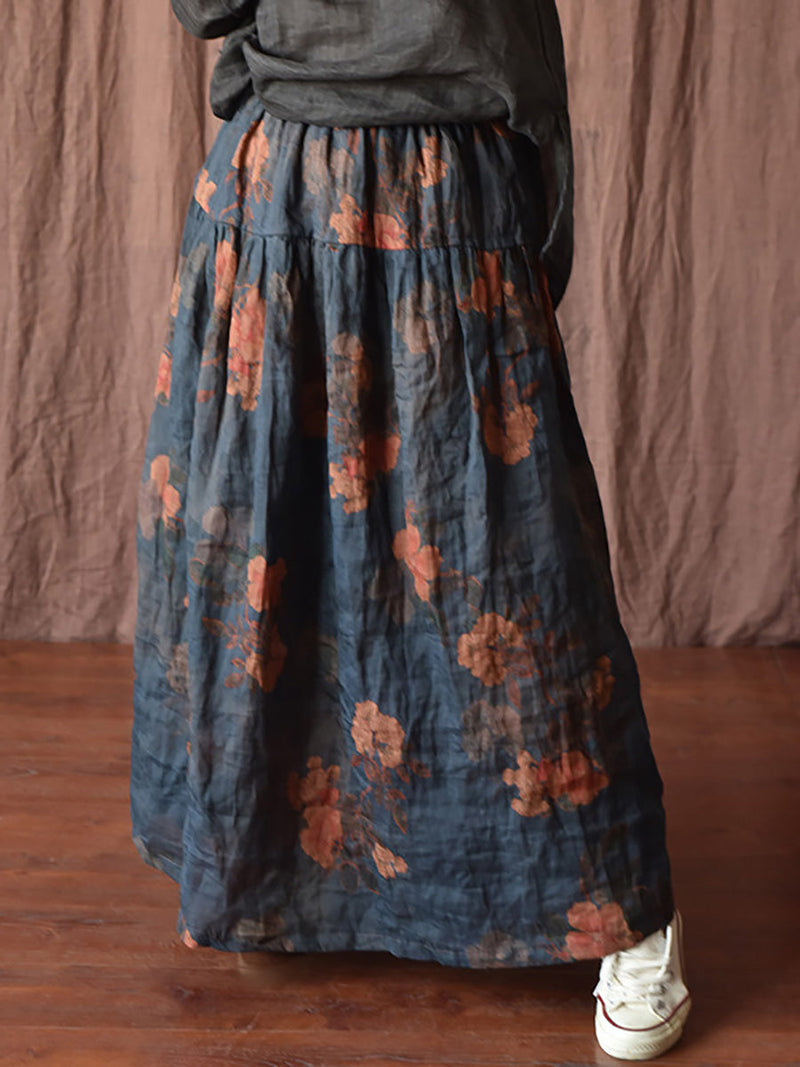 Skirt Ramie Flower Summer Loose