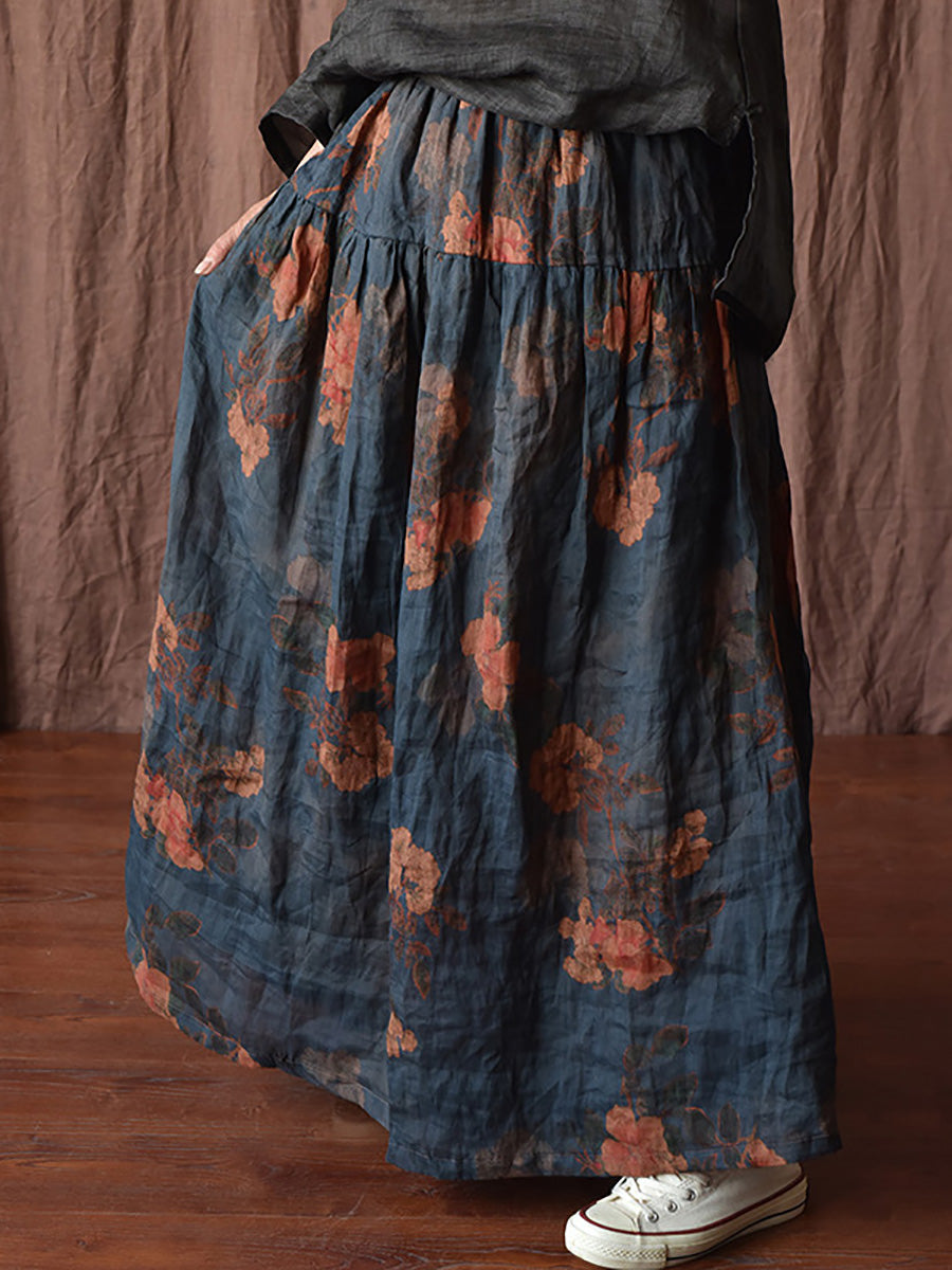 Skirt Ramie Flower Summer Loose