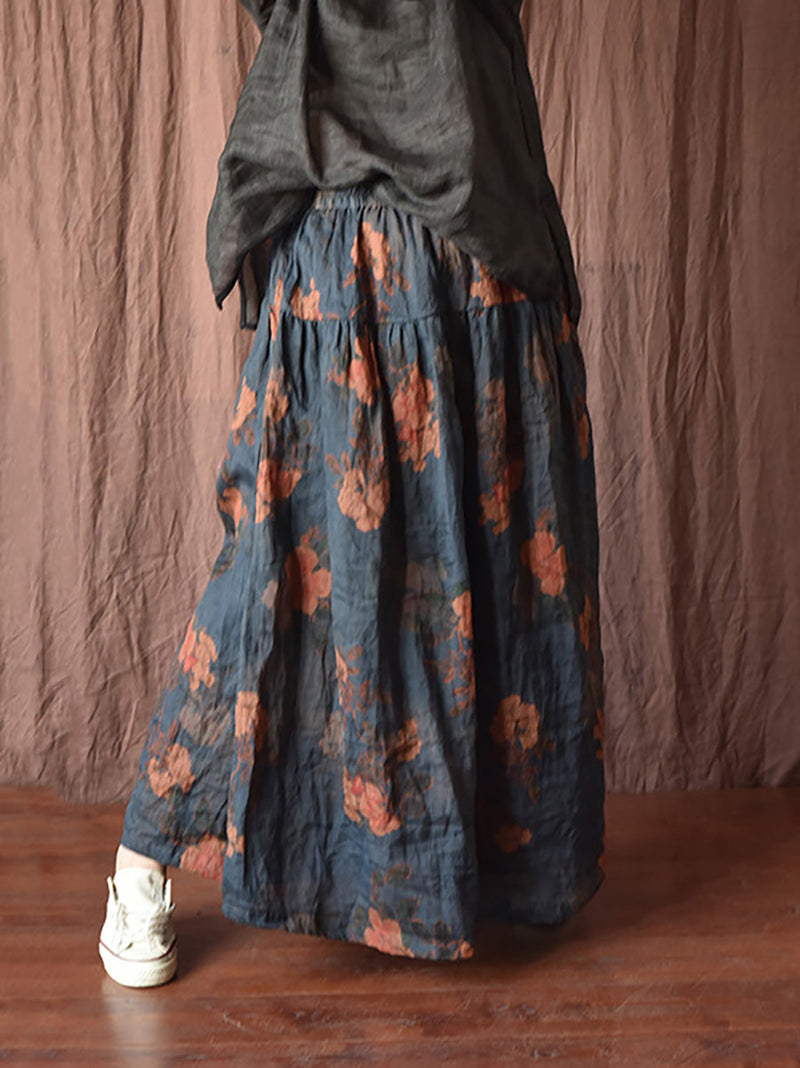 Skirt Ramie Flower Summer Loose