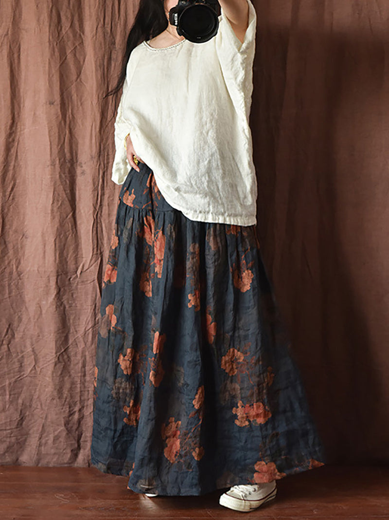 Skirt Ramie Flower Summer Loose