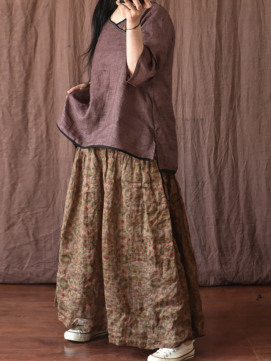Skirt Ramie Flower Summer Loose