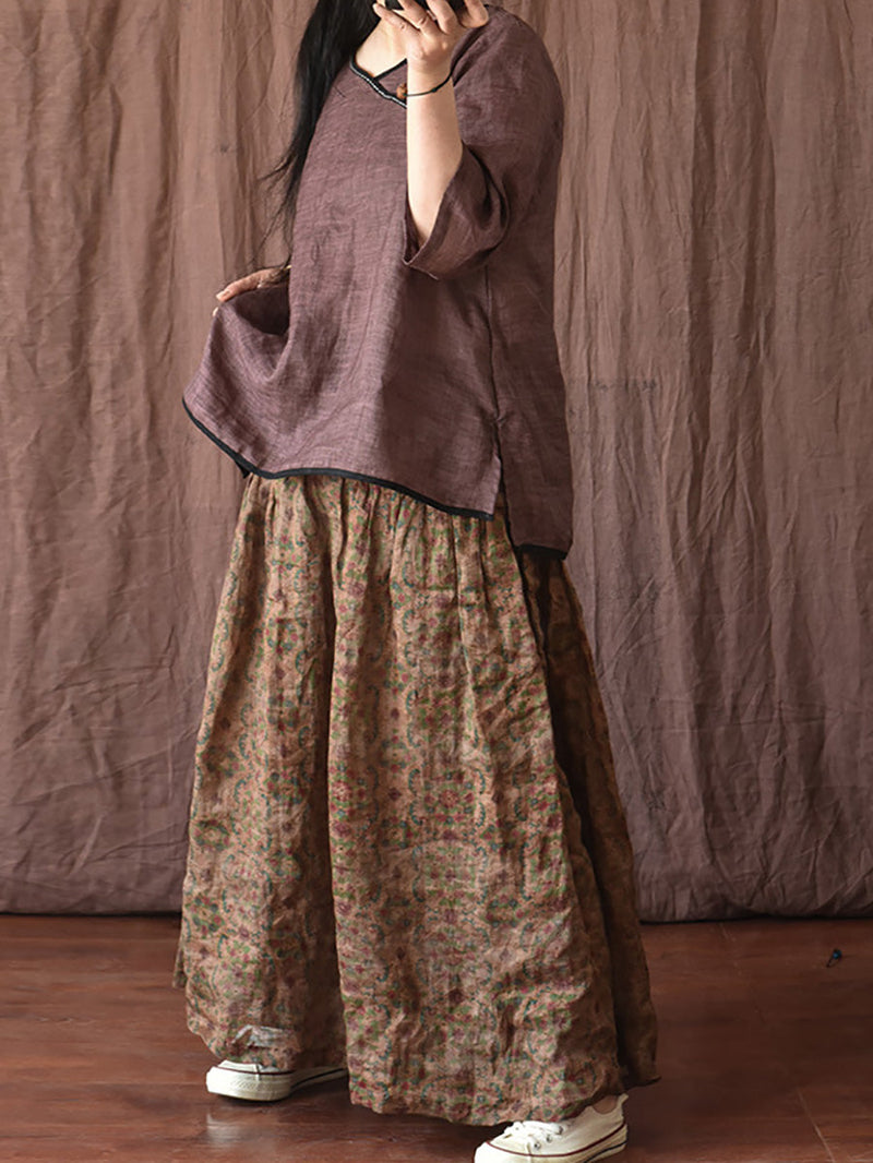 Skirt Ramie Flower Summer Loose