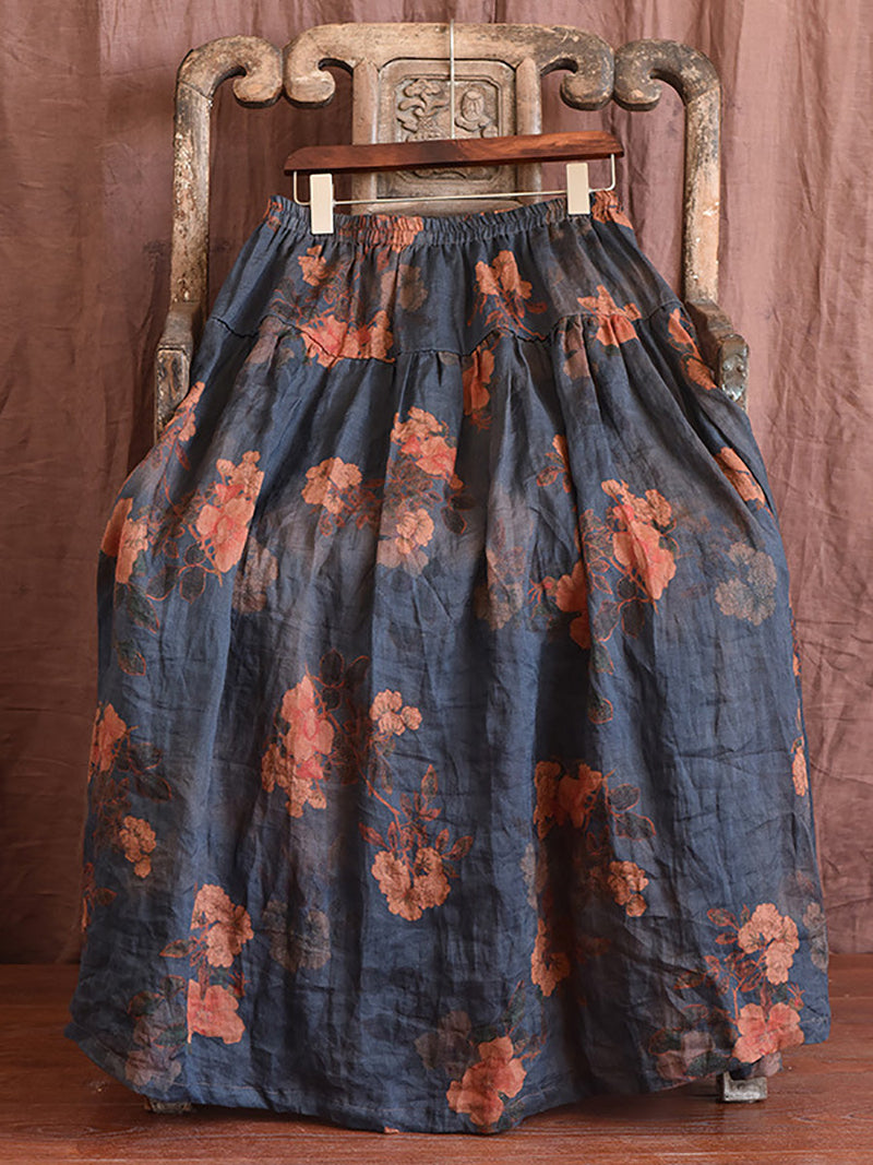 Skirt Ramie Flower Summer Loose