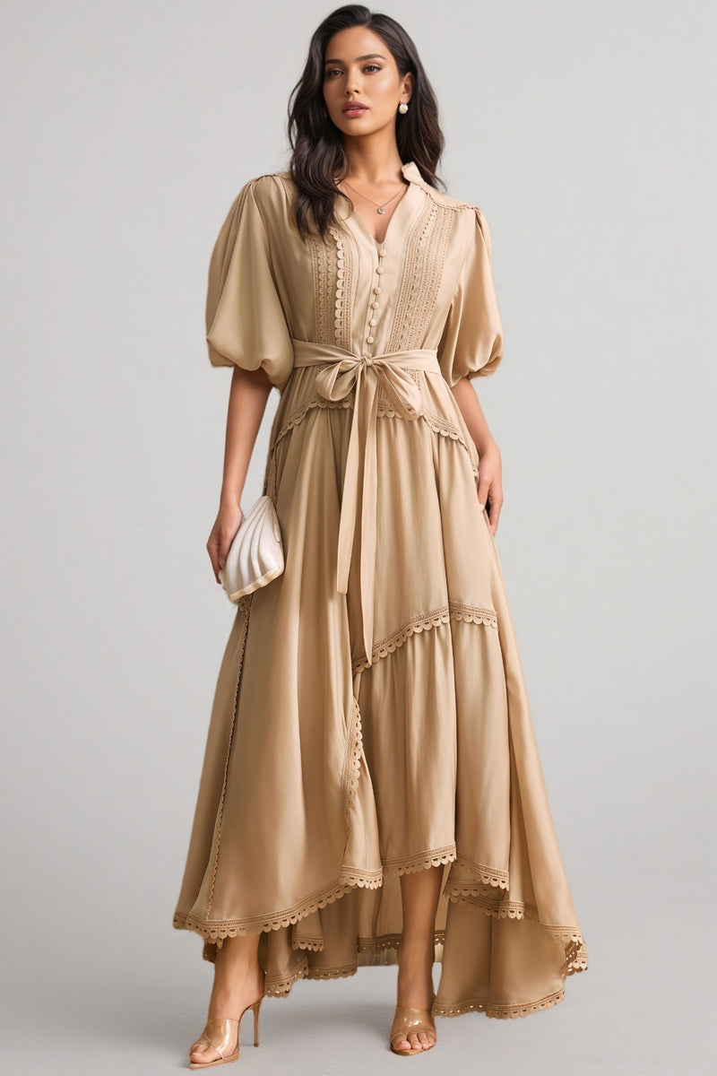 Beaufort Lace Trim Puff Sleeve Maxi Dress