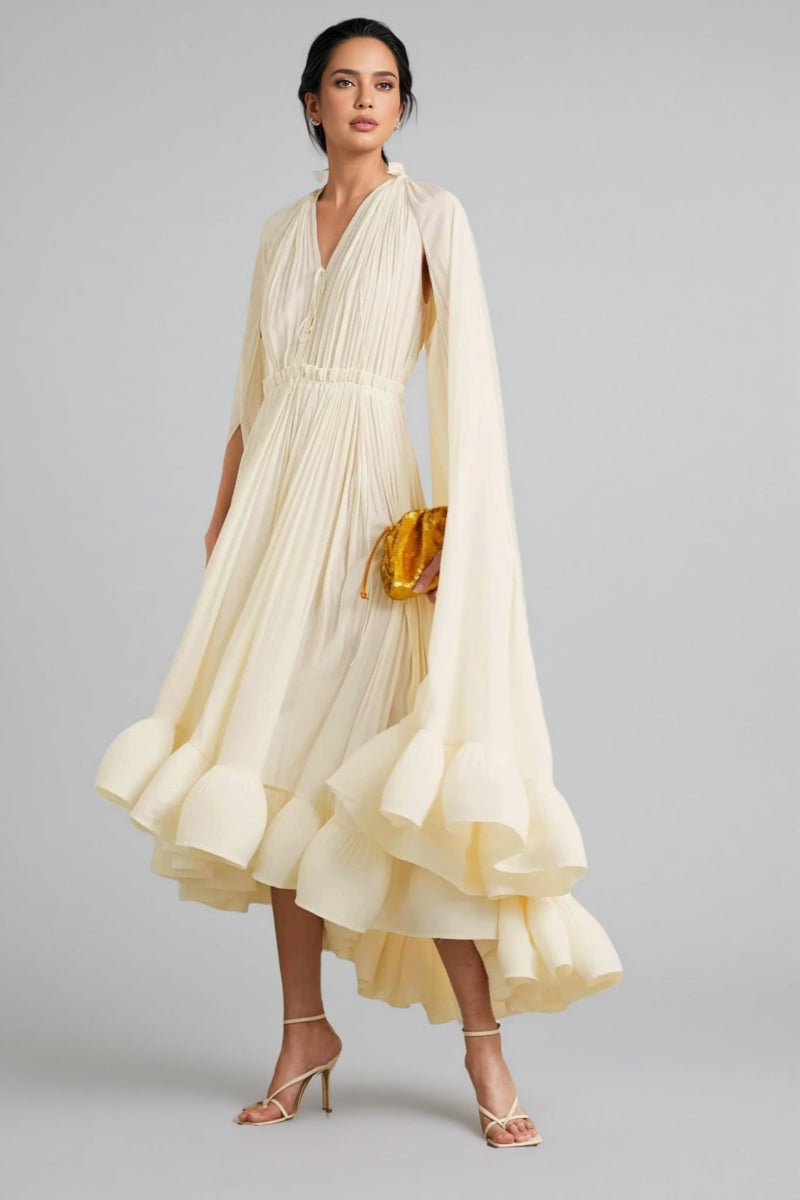 Ingrid V-neck Ruffle Hem Midi Dress
