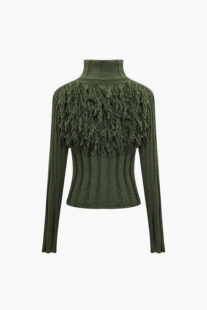 Sweater Fringe Zipper Long-sleeve Top