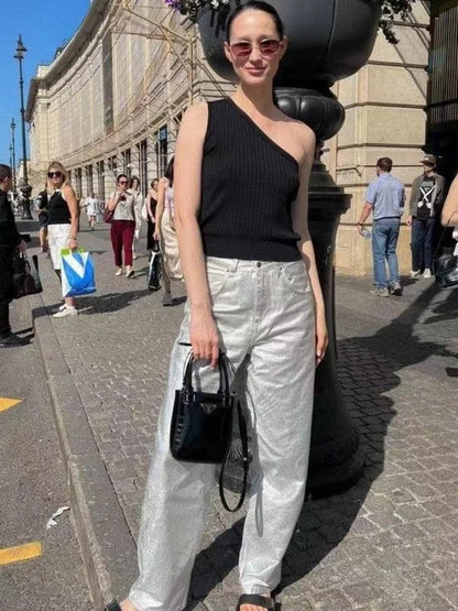 Loose Pu Pants High Waist Pockets Woman Autumn Winter New Baggy Bottoms Femme