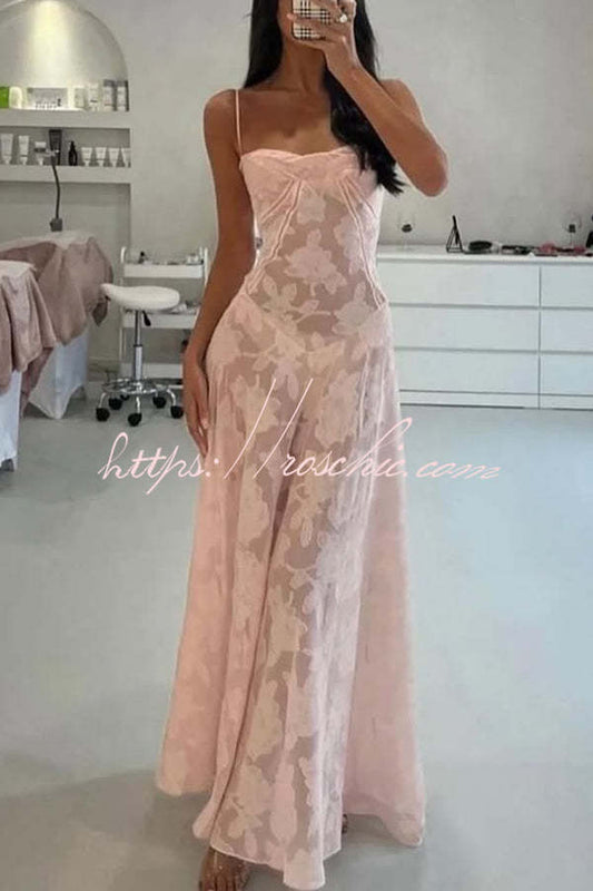 Suspenders See-through Holiday Slim Maxi Dress