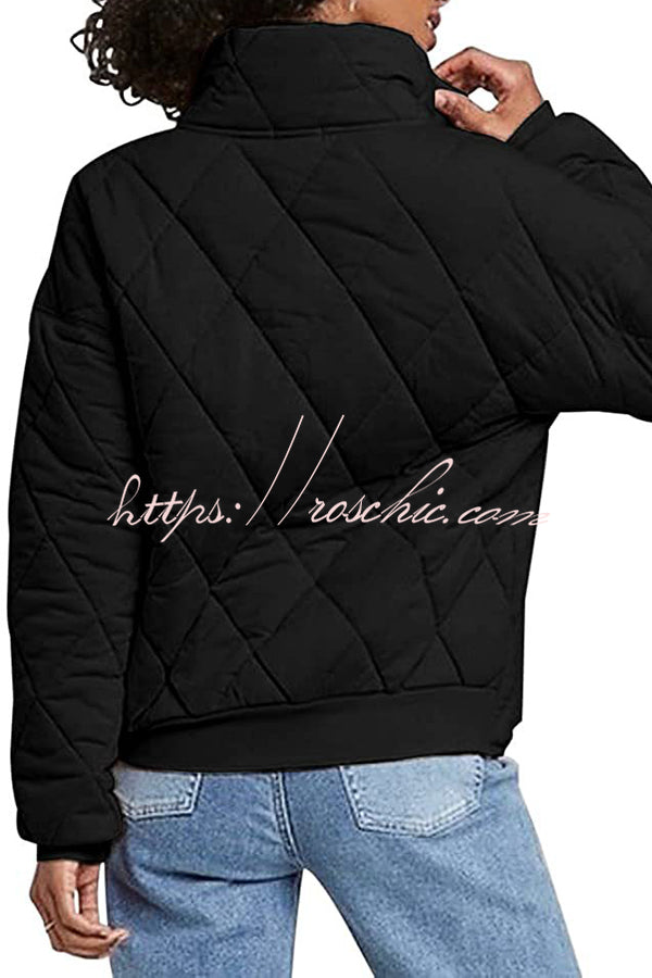 Diamond Quilted Pocket Button Long Sleeve Coat