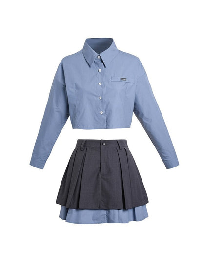 Scholar Cropped Shirt and Pleated Skirt Set
