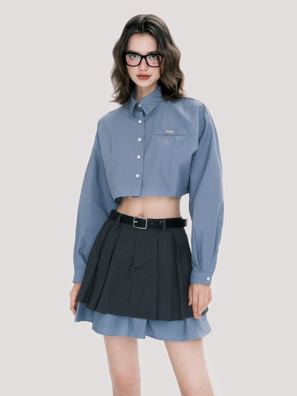 Scholar Cropped Shirt and Pleated Skirt Set