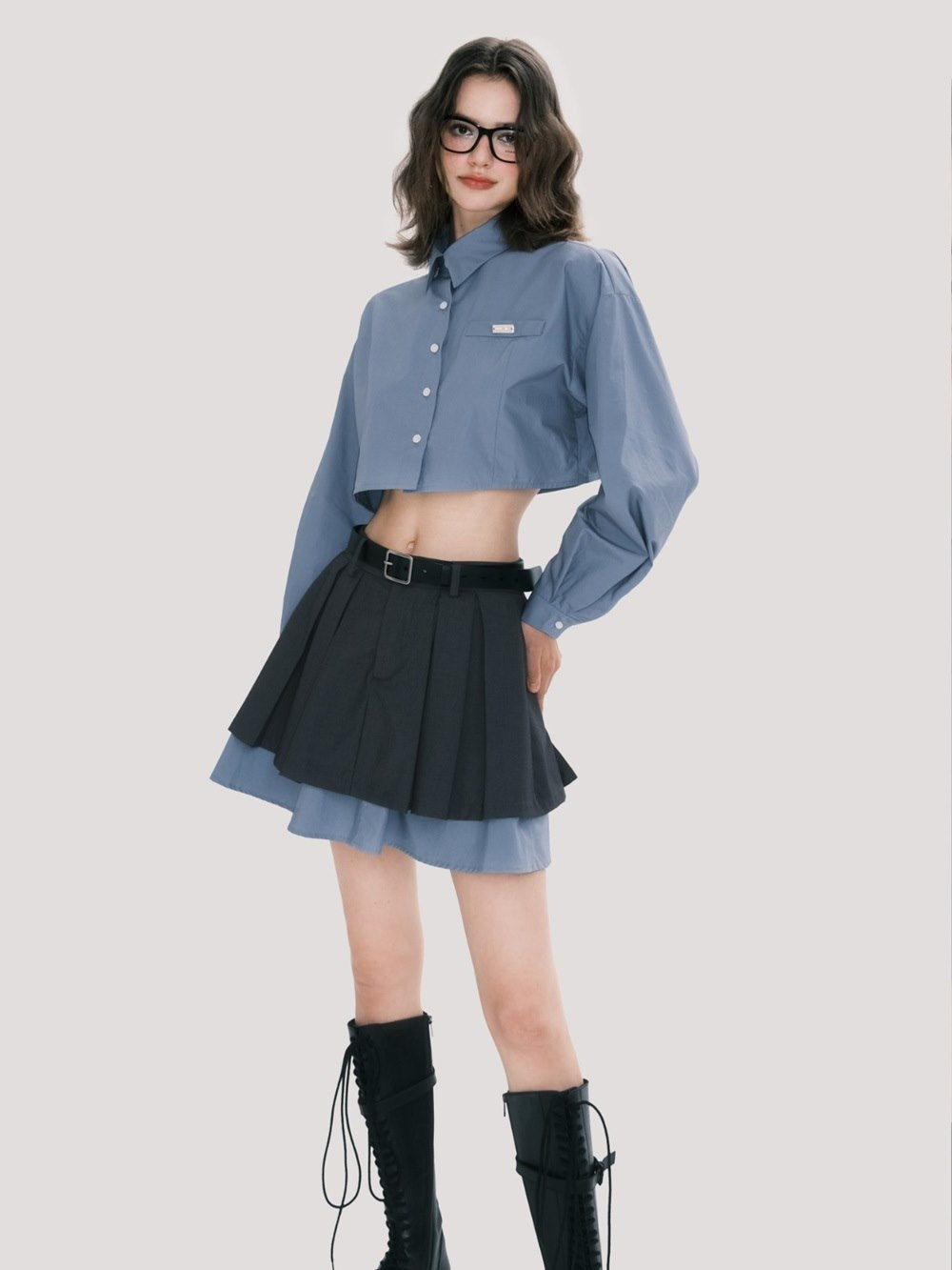Scholar Cropped Shirt and Pleated Skirt Set