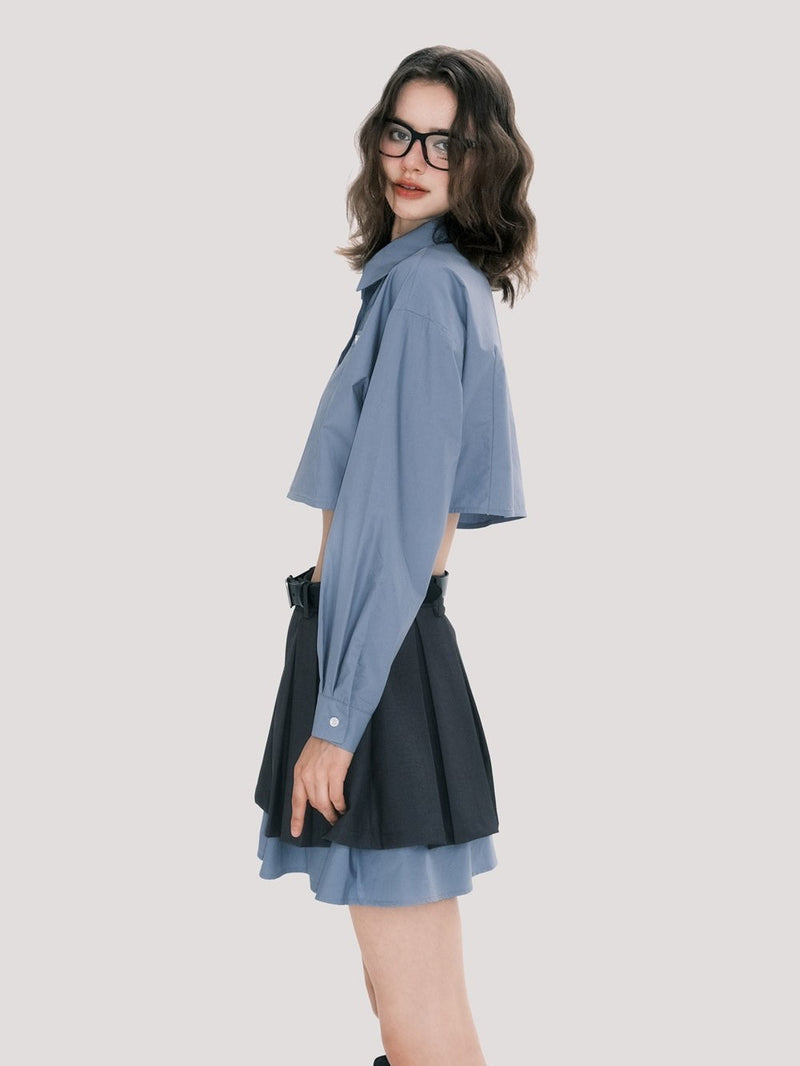 Scholar Cropped Shirt and Pleated Skirt Set