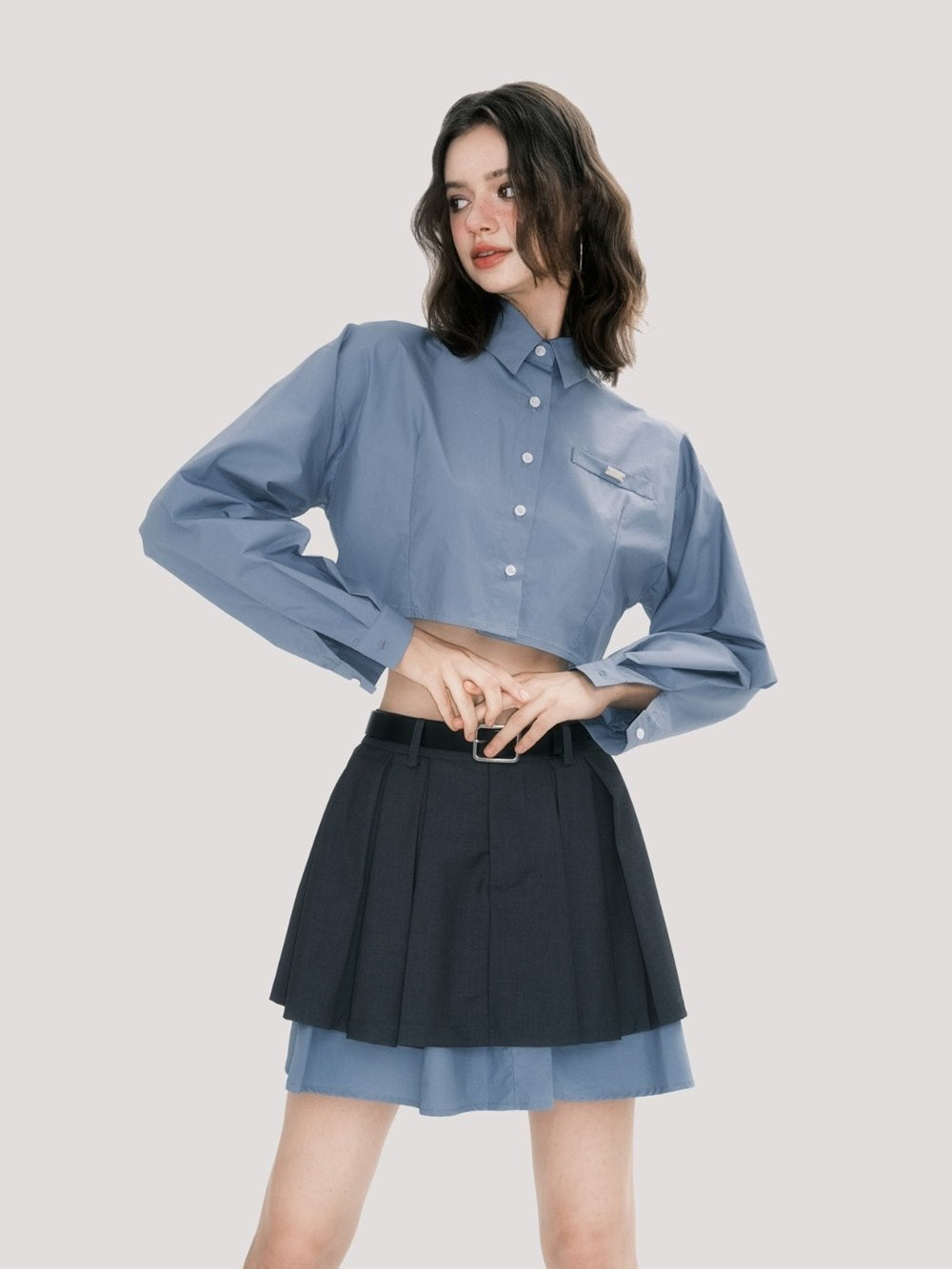 Scholar Cropped Shirt and Pleated Skirt Set