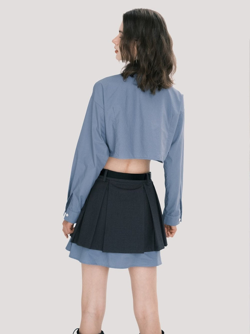 Scholar Cropped Shirt and Pleated Skirt Set
