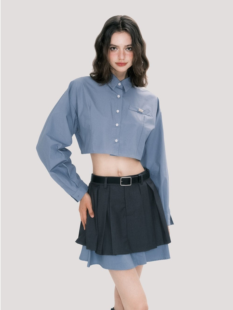Scholar Cropped Shirt and Pleated Skirt Set