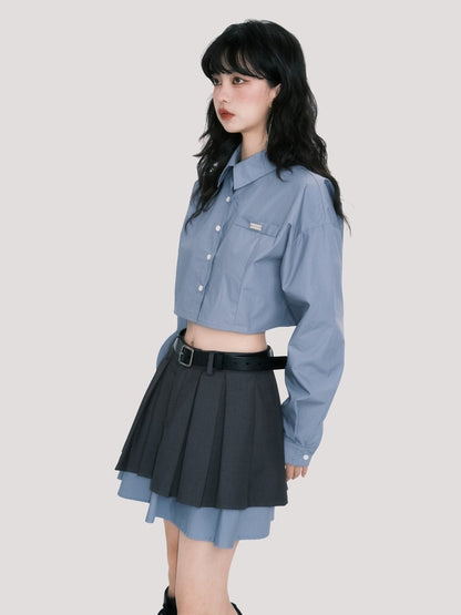 Scholar Cropped Shirt and Pleated Skirt Set