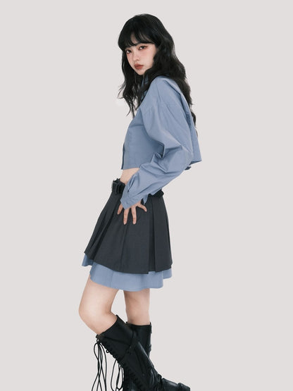 Scholar Cropped Shirt and Pleated Skirt Set