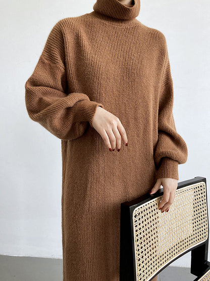 Urban Loose Purple High-neck Long Puff Sleeve Sweater Dress An1052
