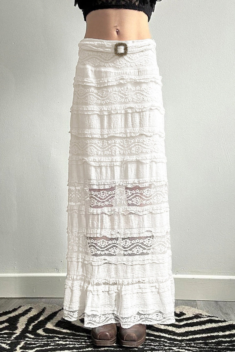 Sheer Lace Low-waist Maxi Skirt