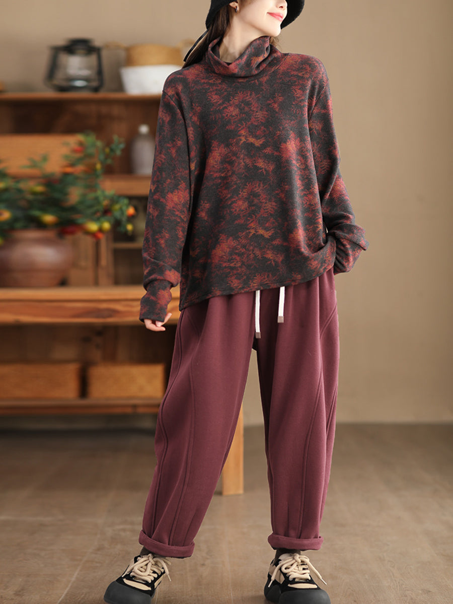 Autumn Flower Turtleneck Sweatshirt Ak1023