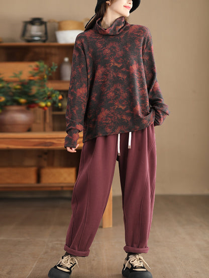 Autumn Flower Turtleneck Sweatshirt Ak1023