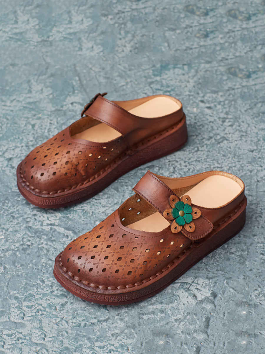 Summer Retro Leather Cutout Shoes Bn1031