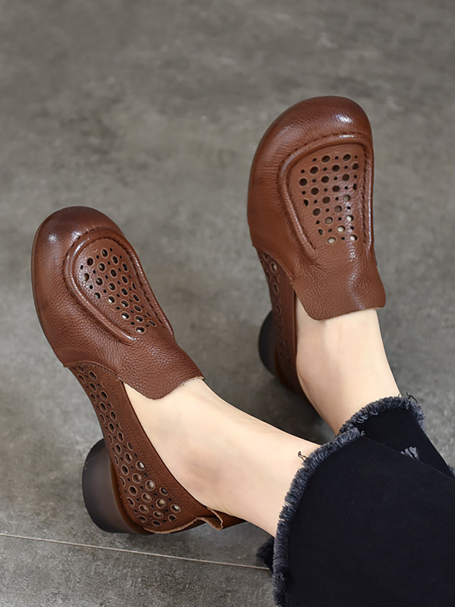 Summer Cutout Leather Low Heel Shoes Kl1023
