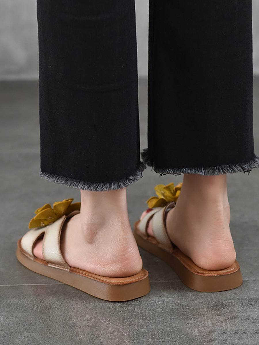 Slippers Genuine Flower Leather