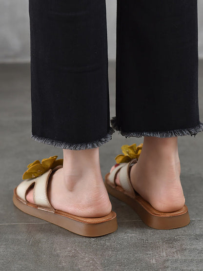 Slippers Genuine Flower Leather